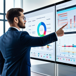 A diverse group of professional adults, fully clothed in modest business attire, standing confidently in a modern, brightly lit digital workspace. One individual is pointing towards a transparent holographic display showing dynamic financial data visualizations and abstract blockchain nodes. The environment suggests global connectivity and innovation. Professional photography, high-resolution, studio lighting, perfect anatomy, correct proportions, natural pose, well-formed hands, proper finger count, natural body proportions. safe for work, appropriate content, fully clothed, professional.