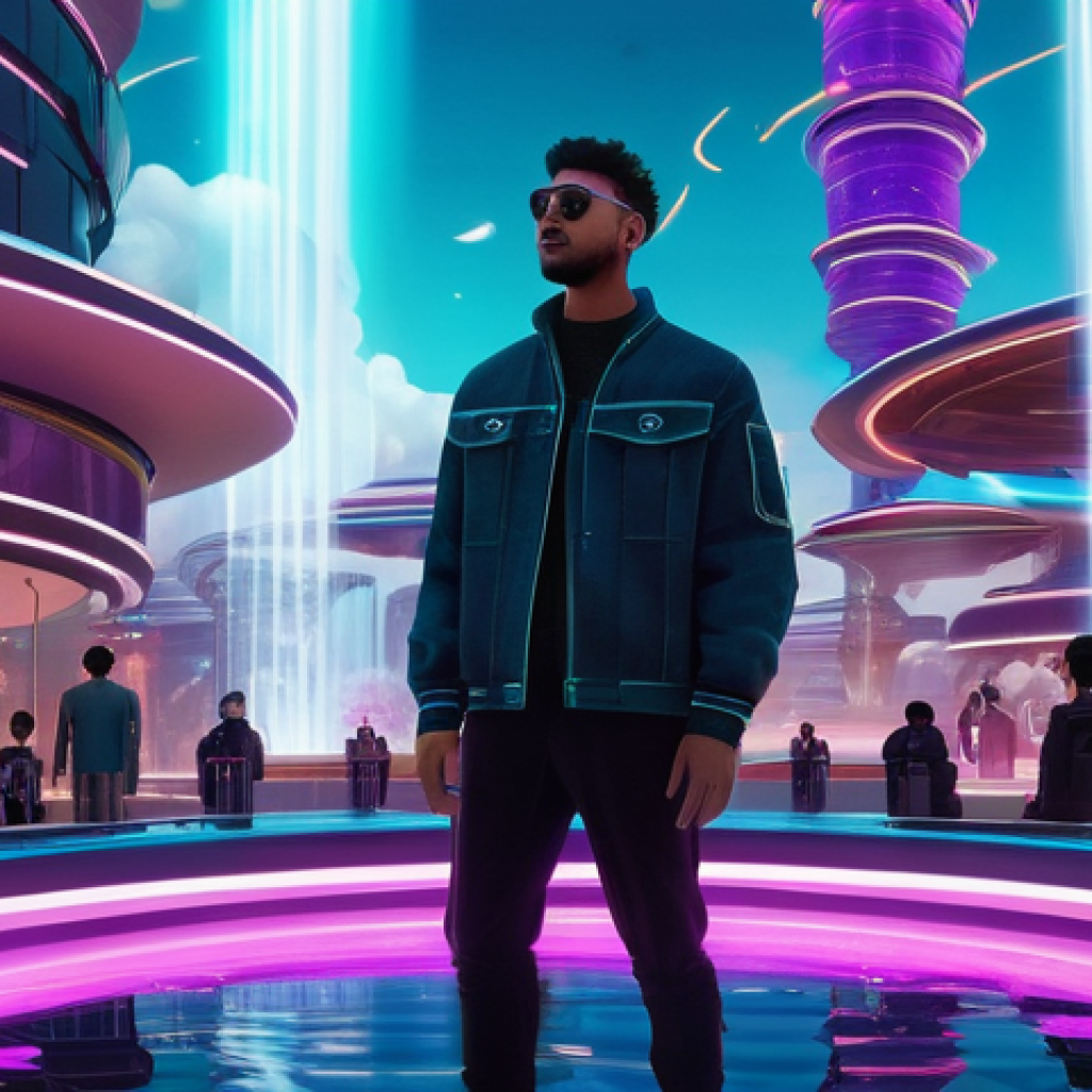 메타버스 코인 추천 - **Immersive Metaverse Social Hub:**
"A vibrant, futuristic social hub within a sprawling metaver...