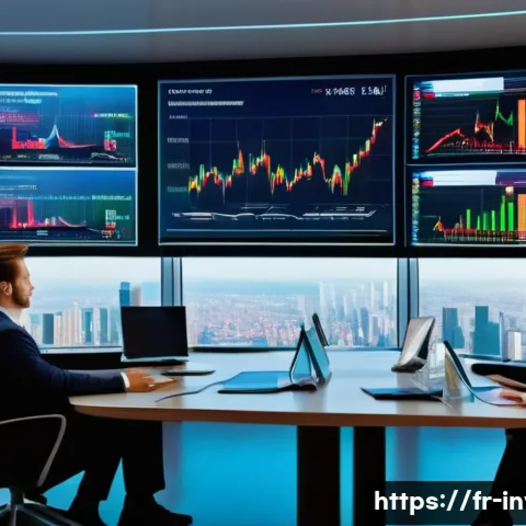 테마주 급등 원인 분석 - A futuristic financial trading room with diverse professionals analyzing large digital screens displ...