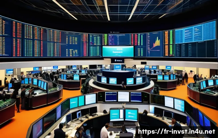 주식 거래 시간과 영향 - A detailed, realistic digital painting of a busy Paris stock exchange trading floor during market op...