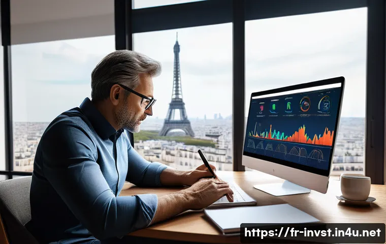 주식 리밸런싱 방법 - A modern French investor’s home office scene showing a middle-aged man analyzing multiple financial ...