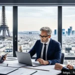 배당 수익률 높은 주식 - A professional business setting showing a diverse group of mature French investors analyzing high di...